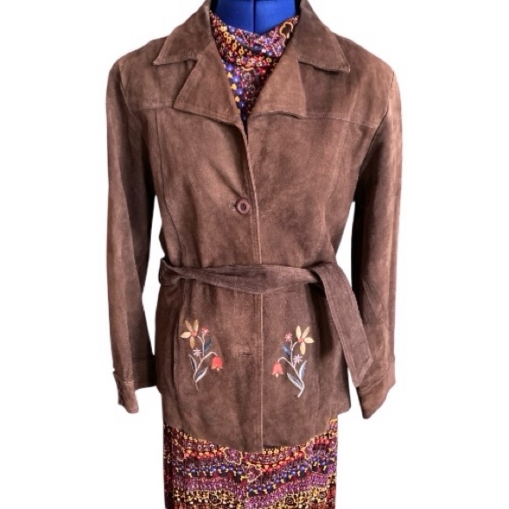 Rue 21 Suede Leather Jacket With Floral Embroidery Size XL